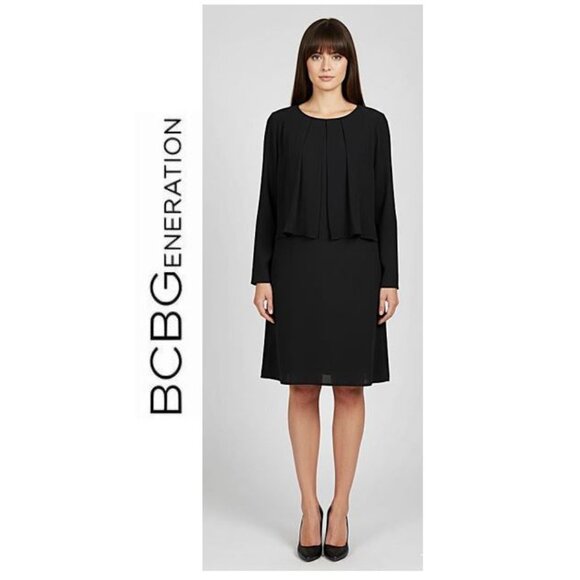 BCBGeneration - Black long sleeve dress with front pleats - Picture 1 of 8